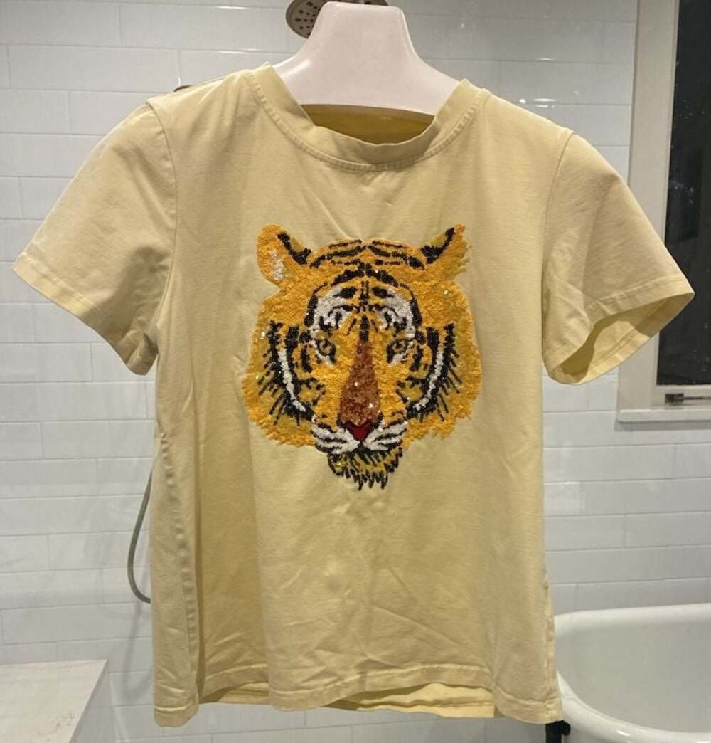 Sparkle City Tiger Face Sequin Embellished Short Sleeve T-Shirt
